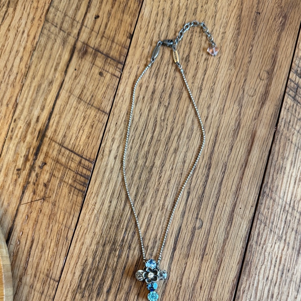 Sabika Silver and Blue Floral Cross Pendant Necklace